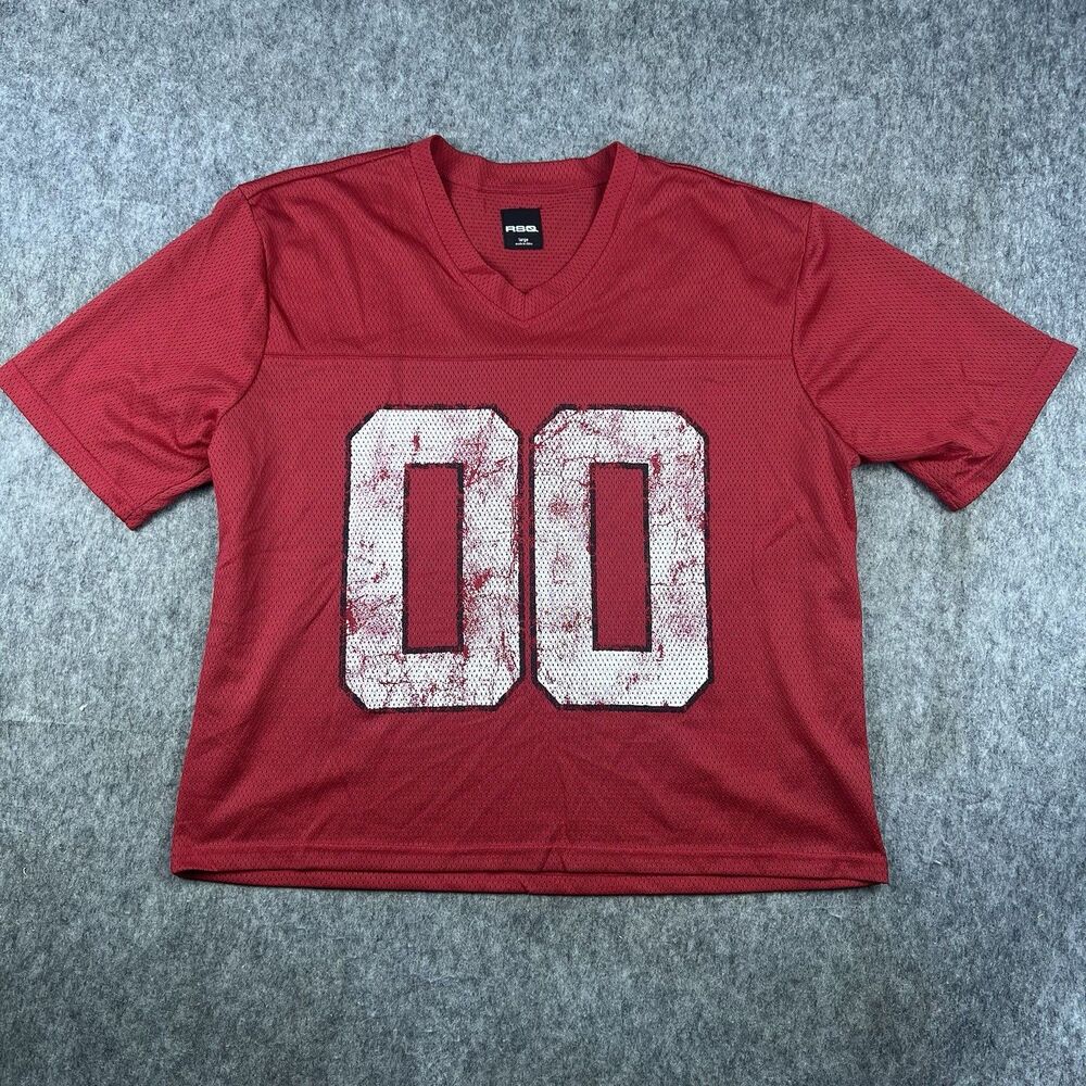 RSQ Men's Cropped Football Jersey Red Short Sleeve #00 Mesh Boxy Top Size Large